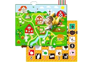 beetoy Baby Play Mat - Reversible Baby Carpet Crawling Mat with 3D Sensory Mirror Toy - Soft Thick (0.6cm), Foldable Children's Rug for Toddlers Floor Play, Learning Alphabet, Farm Animals