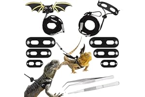 Allazone 4 PCS Adjustable Bearded Dragon Harness and Leash, Adjustable Reptile Lizard Leash,Feeding Tweezers for Small Pet Animals S/M/L