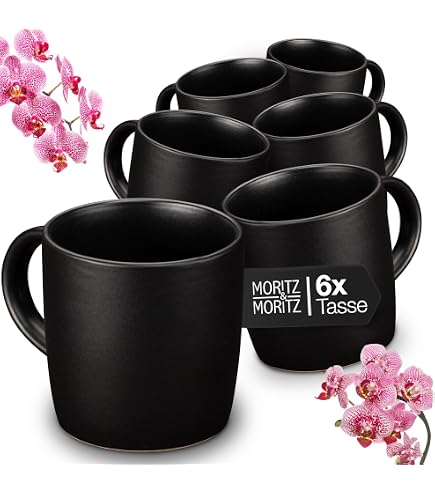 Maxwell & Williams Set 4 Tazze Da Caffè Caviar Black, 400 Ml, Ceramica Nera Opaca, Lavabili In Lavastoviglie