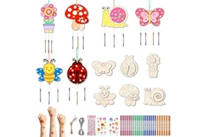 NOURDOM 12 Stück Windspiele Bastelset Kinder Frühling Holz Basteln Kinder DIY Klangspiele zum Bemalen Wind Glockenspiel Windspiel Basteln für Mädchen Junge Kindergeburtstag