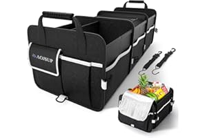 AojSup Car Boot Organiser with Fresh-keeping Bag, Large Capacity Car Boot Storage Organiser, Collapsible Car Boot Tidy with 2 Securing Hooks, Best for Tidy Auto Organization - Reinforced & Stable