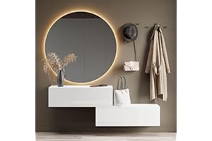 ‎PLANETMÖBEL Planetmöbel Flurgarderobe 2X 100 cm inkl. Spiegel rund mit Beleuchtung 100 cm, Weiß, Flur Möbel mit Spiegel, 2X 37,8T x 100B x 32,5H cm
