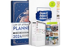 FREEDOM MASTERY Law of Attraction Planner 2024 - Agenda settimanale deluxe mensile, un viaggio di 12 mesi per aumentare la produttività e la felicità, organizer per la vita, diario della gratitudine, adesivi,