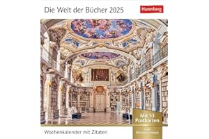 Die Welt der Bücher Postkartenkalender 2025 - Wochenkalender mit 53 Literaturpostkarten: Von den schönsten Bibliotheken bis zum gemütlichen Lesesessel ... einem Kalender (Postkartenkalender Harenberg)