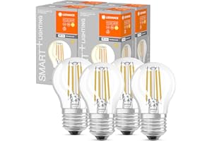 LEDVANCE Smarte LED-Lampe mit Wifi Technologie, Sockel E27, Dimmbar, Warmweiß (2700K), Tropfenform, Klares Filament, Ersatz für herkömmliche 40W-Glühbirnen, steuerbar mit Alexa, Google & App, 4er-Pack