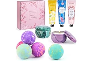 SACEMONTIC Regalos para Mujer -5 Bombas de Baño 3 Cremas de Manos 2 Velas Perfumadas, Regalo para Navidad, Día de la Madre, Día de San Valentín y Cumpleaños, Ingredientes Naturales