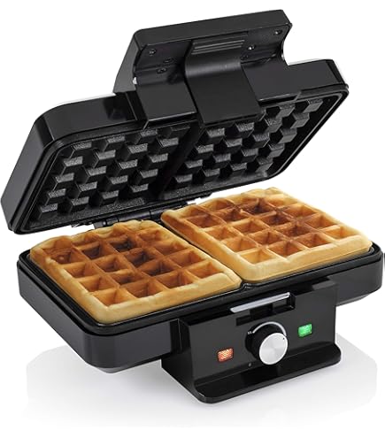 YASHE Belgische Wafelmaker, 4-Slice Vierkante Wafelmaker, 1200W Wafelijzer met 5 Bruneerknop, Indicatorlampjes, Anti-overflow, Antiaanbaklaag, 1200W, Zilver/Zwart