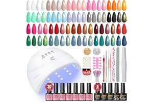 PEACECOLOR 38PCS Gel Nail Starter Kit with Lamp, 20 Colours Autumn Winter Black White Red Gel Nail Polish Set, Soak off Glitter Matte Top Coat Manicure Kit for Beginners, Christmas Gift for Women