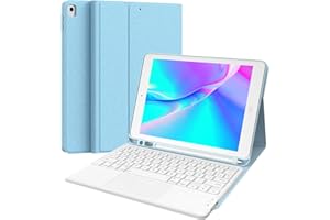 Earto Teclado iPad 9 Generacion, Funda Teclado iPad 9a Generación con Touchpad, 2 Canales BT, Desmontable Español Ñ Teclado para iPad 9ª/8ª/7ª Generación 10.2, iPad Pro 10.5, iPad Air 3, Azul Cielo