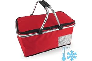Cepewa Panier à provisions, pliable, avec fonction thermique, 30 l, sac isotherme, pour pique-nique, rouge, avec fonction thermique