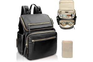 miss fong Sac à Dos à Langer, Sac à Langer Multifonctionnel, Sac a Langer Sac Bebe de Grande Capacité pour Maman et Papa avec 4 Poches Isotherme, Sangles de Poussette et Matelas à Langer- Noir