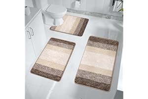 Enyhom Zestawy mat łazienkowych, 3-częściowe, antypoślizgowe, nadające się do prania, mata łazienkowa i mata pod cokół do toalety, miękka, chłonąca wodę, dywanik łazienkowy, dywanik podłogowy, dywanik