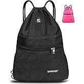 SAWANS Sports Gym Bag Drawstring Bag Waterproof Bag with Pocket for Women Men Travel Kit for Hiking School Students Outdoor P