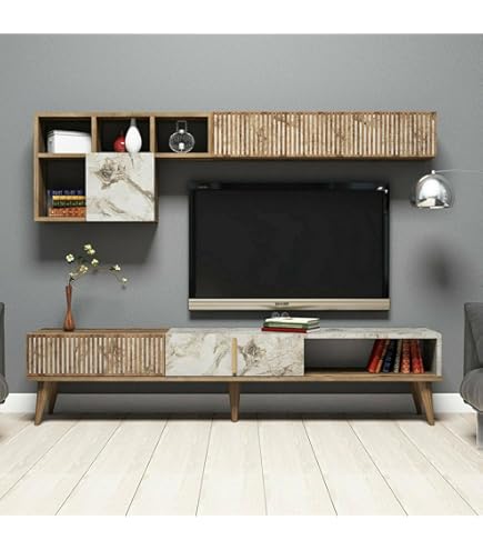 Parete Attrezzata Wells Dmora - 200x40x114cm, Bianco E Rovere, Per Salotto - Foto 5