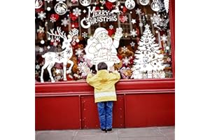 Xnova Grandi Adesivi Natalizi per Finestre 163 pezzi, Bianche Vetrofanie Natalizie con Babbo Riutilizzabili, PVC Addobbi Natale per Vetrine Adesivi Vetro Natale Negozio Decorazioni di Vetri (bianca)