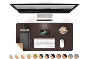 RENMTURE Dual-Sided Mouse Pad, Natural Cork & PU Leather Large Desk Pad for Office and Home Work, Desk Protector Non-Slip, Waterproof, Easy Clean (Dark Coffee, 32"x16")