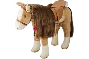 Götz 3403088 Sparky Combed Horse (Hauteur du bâton 37 cm) - Cheval en Peluche Marron, Hauteur Environ 52 cm pour poupées Debout - avec Selle, Bride et Couverture de Pique-Nique