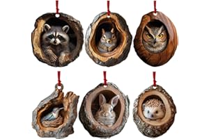 ALWIDA Animal Christmas Ornaments | 2D Cute Christmas Acrylic Pendant Animal | Raccoon Owl Squirrel Hedgehog Bunny Bird Wildlife Ornaments for Home Backpack Parties