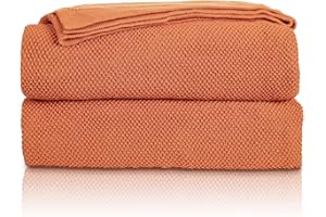 ‎MH MYLUNE HOME MYLUNE Home Baumwolldecke Strickdecke Öko-Tex 150x200cm Kuscheldecke 100% Baumwolle Sofadecke Wohndecke Gehäkelte Decke Cotton Knitted Blanket-Karamell Orange 150 x 200 cm