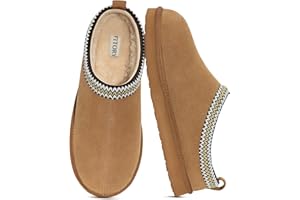 FITORY Men's Classic Leather Slippers,Winter Comfy Suede Shoes with Warm Fuzzy Lined for Indoor/Outdoor Size 6.5-13.5