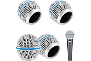 4 Stück Metall Mikrofon Mesh Köpfe, DaKuan Mikrofon Metallkopf mit Schwamm, kompatibel mit Beta58a, SM58, PGX24, SLX4, SM58LC Mikrofon, Blaues Stahlgeflecht, Silberner Mikrofongitterkopf