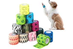 LCXCXY Vendas Autoadhesivas, Venda Cohesiva para Mascotas, 12 Rollos de 5CMX4.5M Venda Cohesiva, Venda Elastica Adhesiva para Gatos, Perros, Caballos y Otros Animales, Venda Autoadhesiva Veterinaria