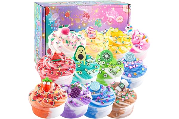 Kit de 12 pcs Butter Slime, Ice Cream Fluffy Slime pour Filles et garçons de 6 7 8 9 10 Ans, Cadeau éducatif pour Enfants, idée Cadeau pour Anniversaire, Pâques, Noël, Nouvel an 831