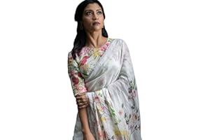 C J Enterprise Damen Gewebte Lilen Baumwolle Party Sari mit Bluse Stück (Lilen-Baumwolle)