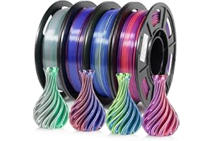 ‎IEMAI IEMAI Filament 1.75 PLA, Zweifarbig PLA Filament 1.75mm, Seide PLA 3D Drucker Filament, 4x250g/Spule, PLA Rot&Blau/Grün&Silbrig/Lila&Rot/Blau& Gelb