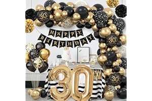 RAINLLON 30th Birthday Decorations for Men Women,Black Gold Balloons Party Decorations,Black Gold 30th Birthday Balloons,Number 30 Balloons,30th Happy Birthday Banner for 30th Birthday Party Decorations