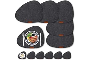 LITLANDSTAR Filz Tischsets Untersetzer 12er Set, hitzebeständige rutschfeste Tischsets für Zuhause und Restaurant Waschbare Tischsets Set mit 6 Tischsets, 6 Untersetzer(Dunkelgrau)