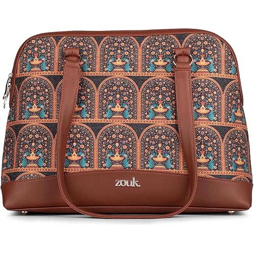 ZOUK Carry All Work Bag | Jute | Vegan Leather Handcrafted Women\'s Shoulder Bag with Double Handles
