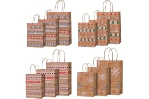 Ruucy Sac Cadeau Noel, 12 Sac Papier Kraft Poignée Noël, Sachet Bonbons Anniversaire Durable, Pochette Cadeau Grands, Moyens et Petits pour Noël, Fête Du Thé, Mariage et Fêt