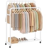 SONGMICS Clothes Rack with Wheels, Load 90 kg, 46.5 x 110 x 155.2 cm | Donkey Mobile Clothing, 2 Wheels with Brake, for Bedro