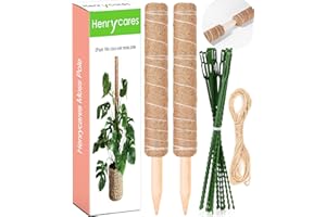 Henrycares 2 Stück 40CM Moosstab mit 20 Stück 24CM verstellbaren Pflanzenbindern und 5 m Juteschnur, Ausziehbarer Pflanzstab Kokos Rankhilfe für Garten Kletterpflanzen Monstera Philodendron Creepers
