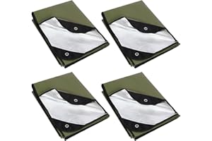 REDCAMP 4 Heavy Duty Emergency Blankets for Survival, 7x5 ft Reusable Thickened Thermal Blanket & Waterproof Tarp with Guy Ropes, Reflective Rescue Bivvy Bag for Outdoor Camping Hiking, Green