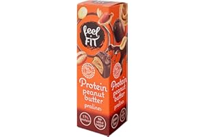 Feel FIT Protein Beurre de cacahuète Pralinés au chocolat au lait belge. Sans sucre, sans gluten, protein snack (12 x 33 g)