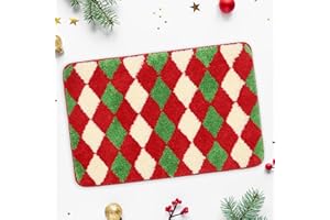 Yeahshion Tappetino da Bagno Tappetino Antiscivolo per Porta, Tappeto Natalizio con Motivo a Rombi 50x80 cm, Decorazione Natalizia, Bagno, Camera da Letto, Casa