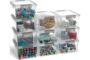 Citylife 10 Pack Small Storage Boxes with Lids Plastic Storage Boxes Stackable Storage Box with Handles，Clear 17.7x13x8.2cm