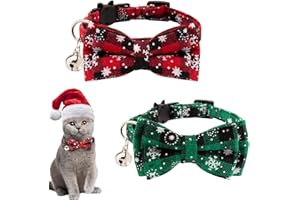 JIUHAO 2pcs Christmas Cat Collar with Bells and Bow Tie, Adjustable Quick Release Cat Collar Breakaway Cute Christmas Themed Kitten Collar for Kitten Puppy Pet Supplies Stuff Accessories (C)