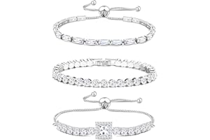 JeweBella 3 Pezzi Bracciale Tennis Donna Argento Oro Glitterato Bracciale Diamanti Zirconia Braccialetto Regolabile Impilabile Bracciali Tennis Set