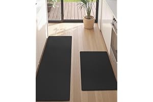 ‎COLOR&GEOMETRY COLOR&GEOMETRY Küchenteppich-Set 2 Stück Anti-Ermüdungs-Küchenbodenmatte, gepolsterte Memory-Schaum-Küchenmatte, rutschfeste, wasserdichte Stehküchen-Läufermatte,17"x29"+17"x59",Schwarz