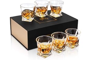 KANARS 6 Piezas Vasos de Whisky, Copas de Whiskey Robusto Cristalino 100% Sin Plomo para Escocés, Borbón y Más, 300 ml, Hermosa Caja de Regalo