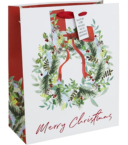 Eurowrap Weihnachts-Geschenktüte – Braune Kraftpapiertüte Mit Merry Christmas Aufdruck, 33x26,5x14 Cm
