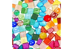 AUAUY Mosaikstenar Färgglada Mosaikstenar Glasmosaikstenar Hantverksmix Ovanliga Blandade Glasmosaik Glas Mosaik Stenar för DIY Hantverk Hem Deko Fotoramar Blomkrukor Spegel Hantverk (ca. 200+g)