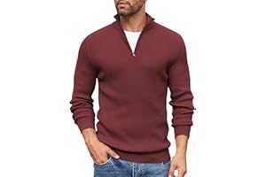 COOFANDY Jersey Hombre Invierno Suéter Cuello Alto Regular Fit Jersey de Canalé con Cremallera de un Cuarto Suéteres de Punto