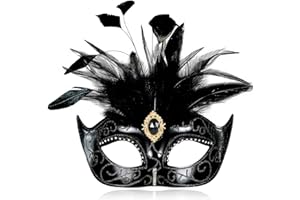 MYSEUNI 2025 Maskerade Maske für Frauen mit Federn - Venezianische Maskerade Maske für Karneval Ball Karneval Abschlussball