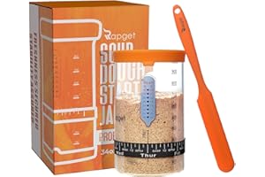 RAPGET Sourdough Starter-Set, Sauerteig-Starterglas, großes Fassungsvermögen, mit Datumsanzeige, Thermometer, Sauerteigschaber, Sauerteigbehälter, genähter Stoffbezug und Silikonabdeckung, L4