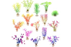 Huayue 15 Pièces Plantes d'Aquarium Décoration, Plantes Plastique Aquarium Artificielle Plantes d'Ornement pour Aquarium Plante Aquatique Plastique avec Différentes Tailles Couleurs Et Formes