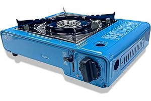 LAZY SPORTS Hornillo Camping Portátil, Compatible con Cartuchos de Gas y Butano,Para Acampar 1 Fuego con Maletin para Senderismo, Picnic Aire Libre Potencia 2.9W (Blue)